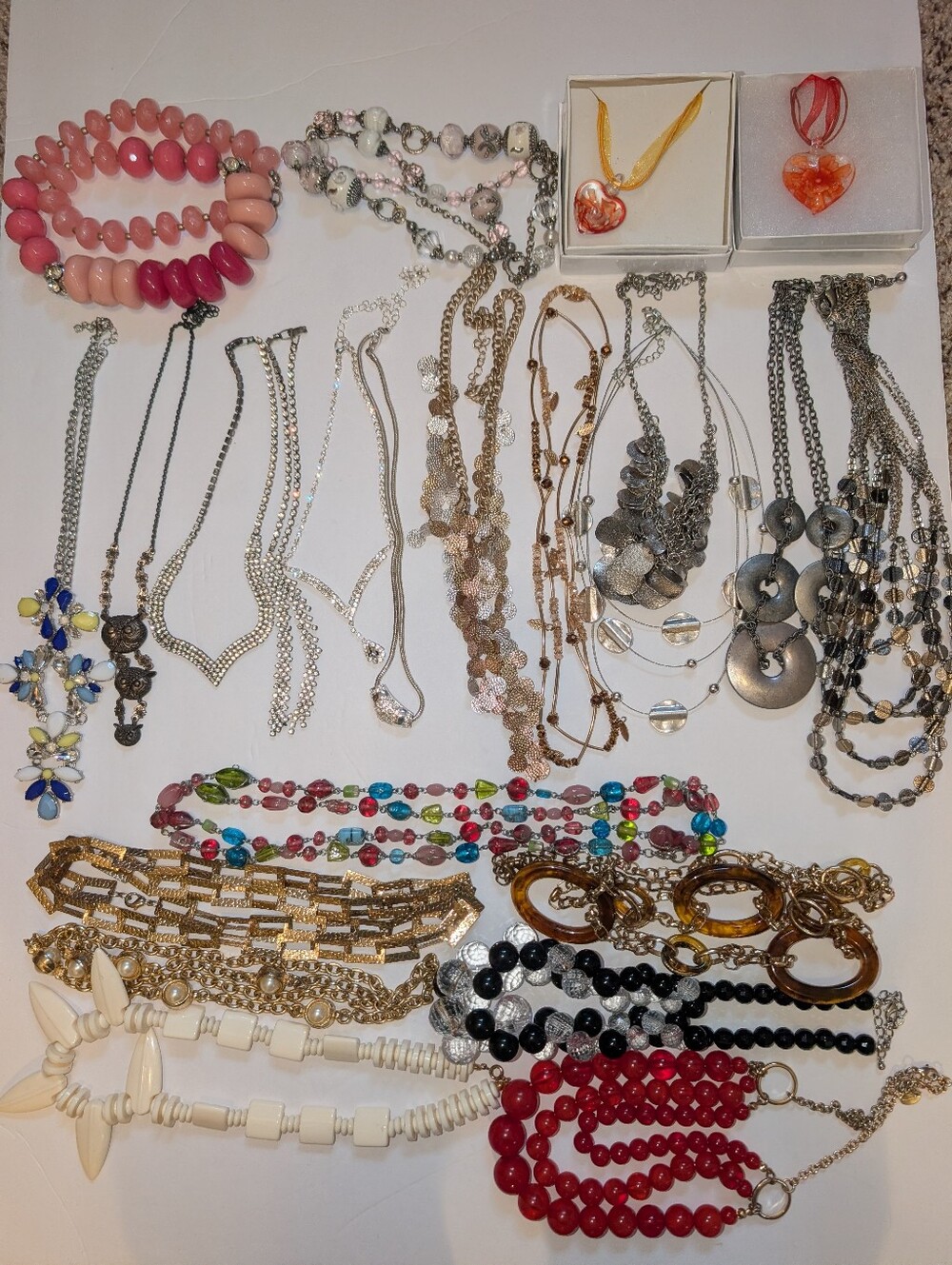 Bulk Lot 23 Costume Necklaces Jewelry Gold Silver Tone Rhinestone